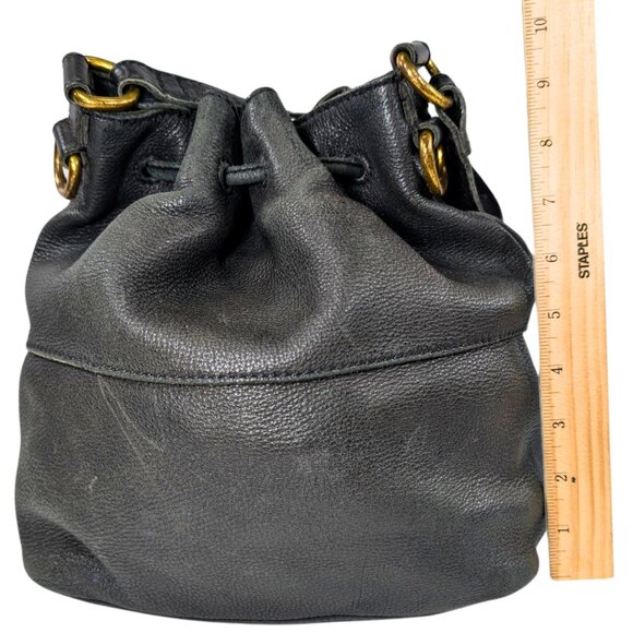 Fossil Vickery Black Leather Drawstring Bucket Shoulder Bag Boho Purse - Picture 3 of 9